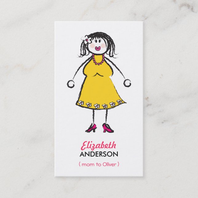 Cartoon Happy Family Mommy Of Boy Calling Card (Front)