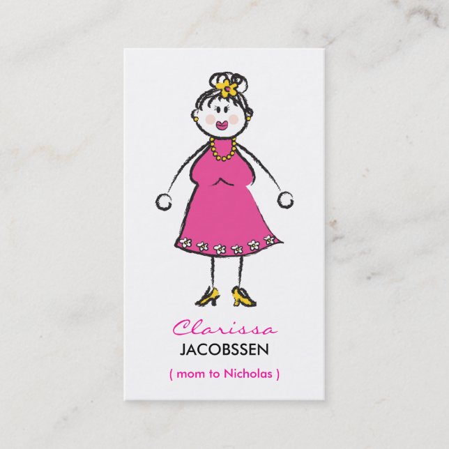 Cartoon Happy Family Mommy Of Boy Calling Card (Front)