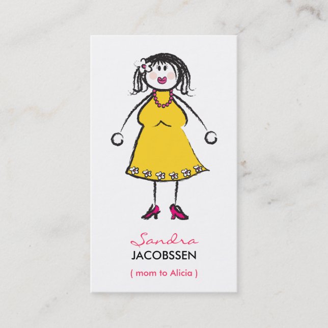 Cartoon Happy Family Mommy Of Girl Calling Card (Front)
