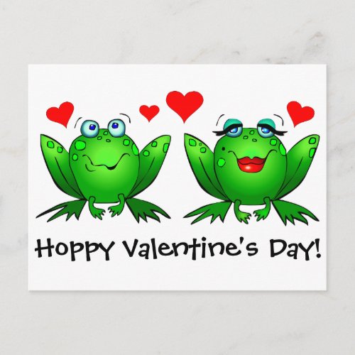 Cartoon Happy Frogs Hoppy Valentines Day Holiday Postcard