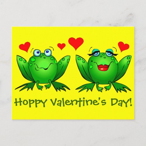 Cartoon Happy Frogs Hoppy Valentines Day Yellow Holiday Postcard