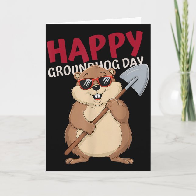 Cartoon Happy Groundhog Day  Card (Front)