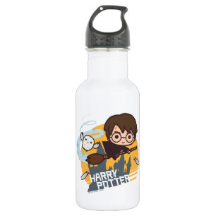 Cartoon Harry and Hedwig Flying Past Hogwarts Stainless Steel Water Bottle