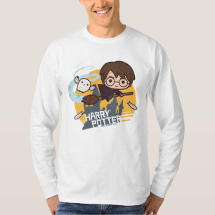 Cartoon Harry and Hedwig Flying Past Hogwarts T-Shirt