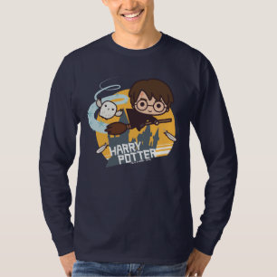 Cartoon Harry and Hedwig Flying Past Hogwarts T-Shirt