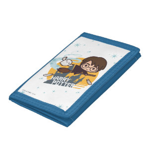 Cartoon Harry and Hedwig Flying Past Hogwarts Tri-fold Wallet
