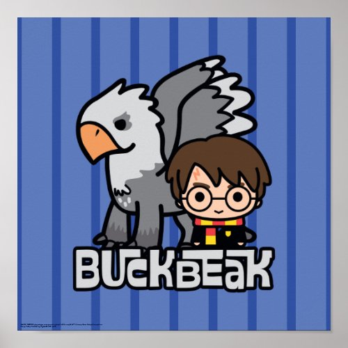 Cartoon Harry Potter and Buckbeak Poster