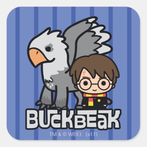 Cartoon Harry Potter and Buckbeak Square Sticker
