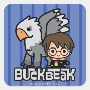 Cartoon Harry Potter and Buckbeak Square Sticker