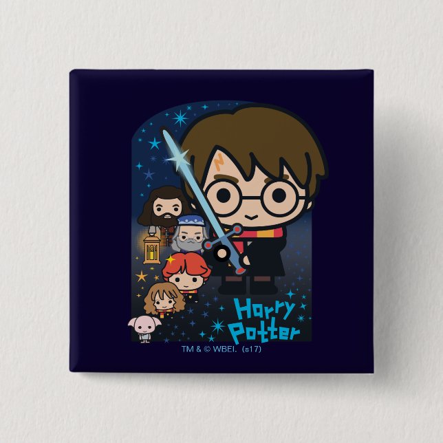 Cartoon Harry Potter Chamber of Secrets Graphic Button (Front)