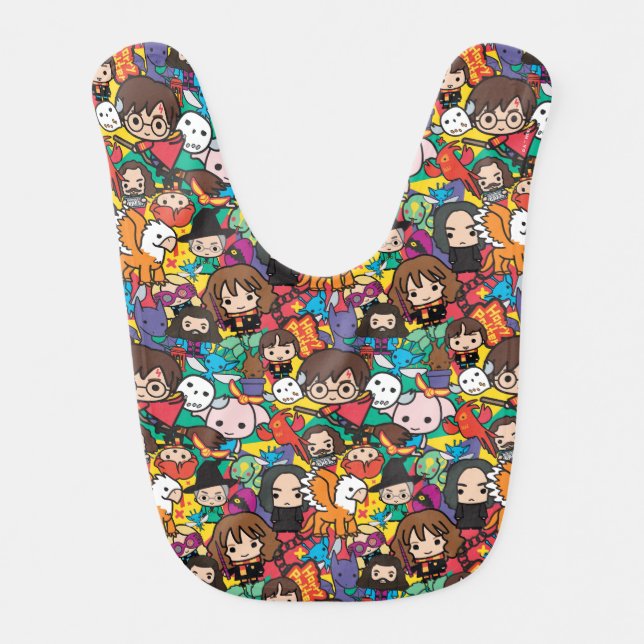 Cartoon Harry Potter Character Toss Pattern Baby Bib (Front)