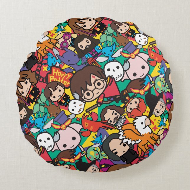 Cartoon Harry Potter Character Toss Pattern Round Pillow (Front)