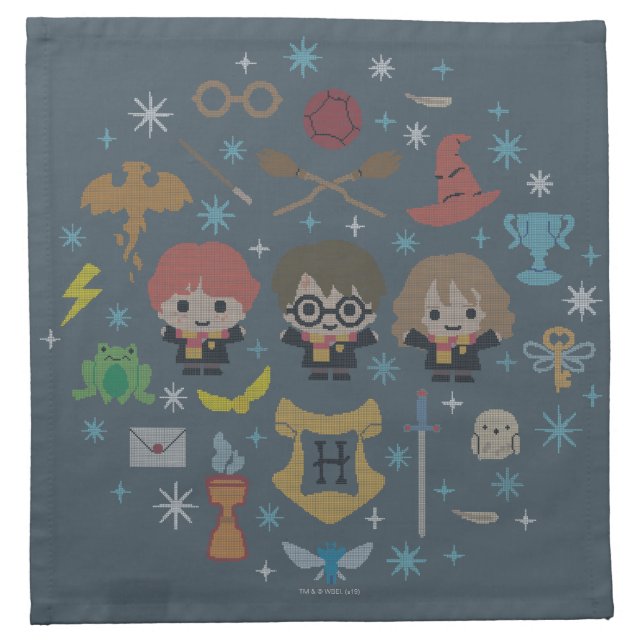 Cartoon Harry Potter Cross-Stitch Collage Cloth Napkin (Front)