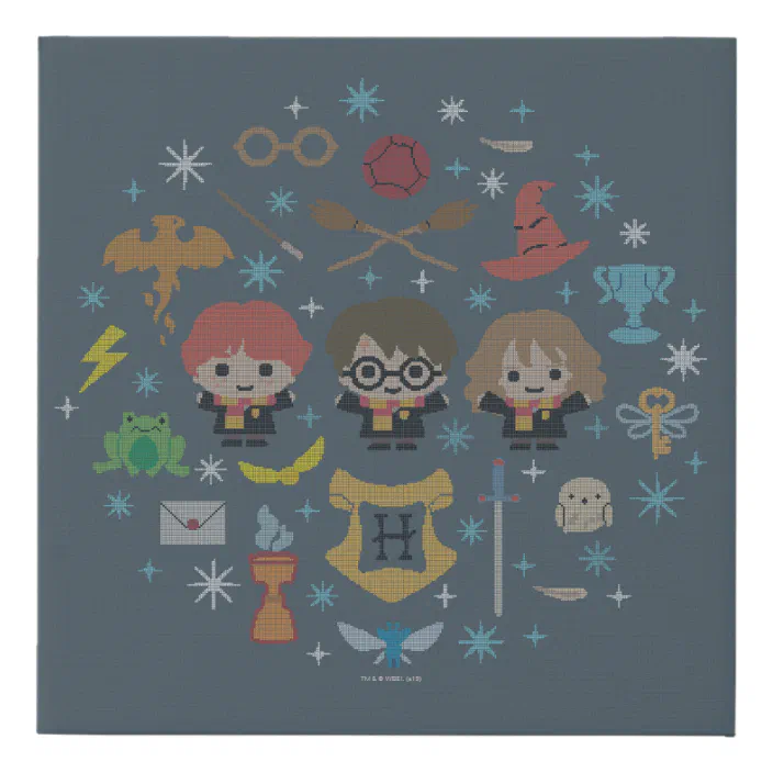 Cartoon Harry Potter Cross Stitch Collage Faux Canvas Print Zazzle Com