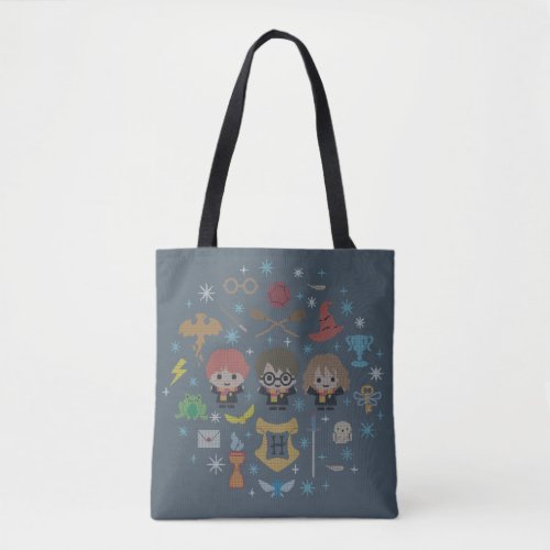 Cartoon Harry Potter Cross_Stitch Collage Tote Bag