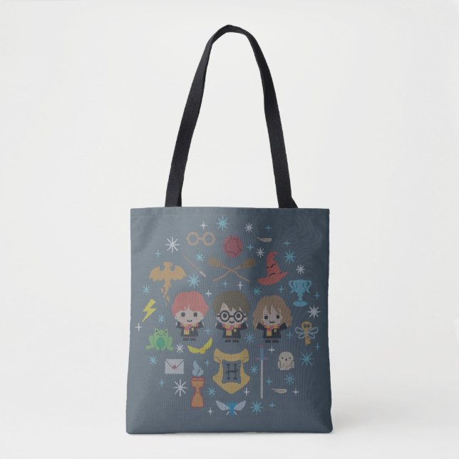 Cartoon Harry Potter Cross-Stitch Collage Tote Bag (Front)