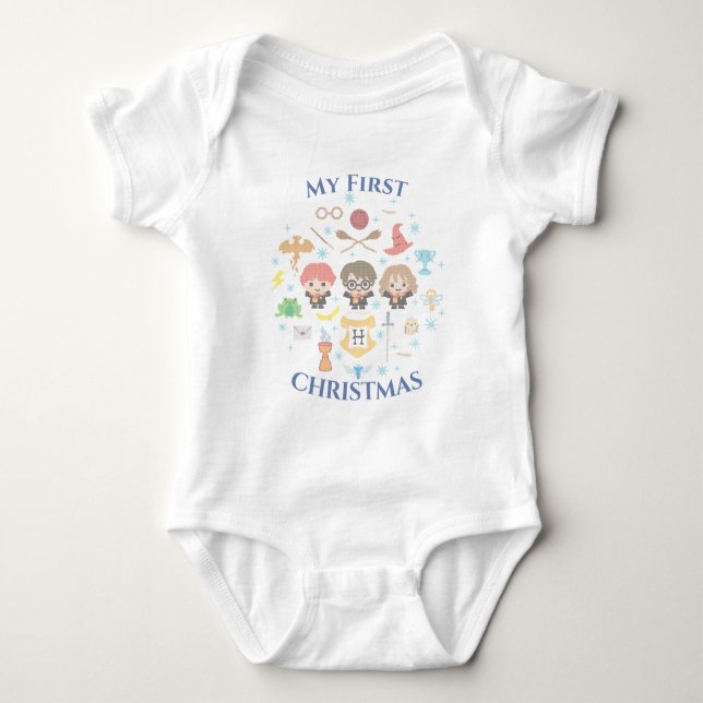 Cartoon Harry Potter First Christmas Cross-stitch Baby Bodysuit (Front)