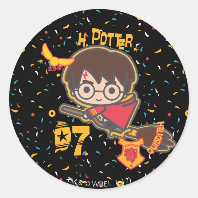 Cartoon Harry Potter Quidditch Seeker Classic Round Sticker (Front)