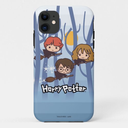 Cartoon Harry Ron  Hermione Flying In Woods iPhone 11 Case