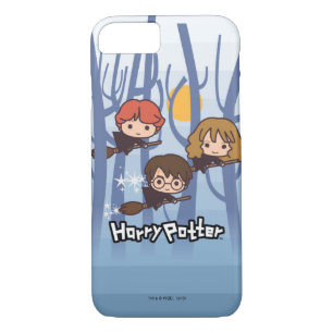 Cartoon Harry, Ron, & Hermione Flying In Woods iPhone 8/7 Case