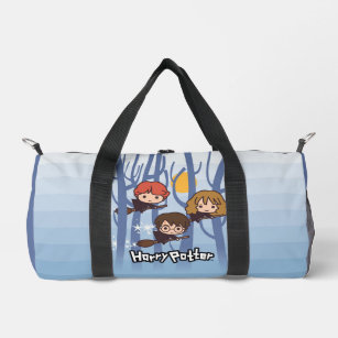 Cartoon Harry, Ron, & Hermione Flying In Woods Duffle Bag