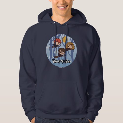 Cartoon Harry Ron  Hermione Flying In Woods Hoodie