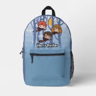 Cartoon Harry, Ron, & Hermione Flying In Woods Printed Backpack