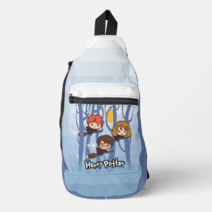 Cartoon Harry, Ron, & Hermione Flying In Woods Sling Bag