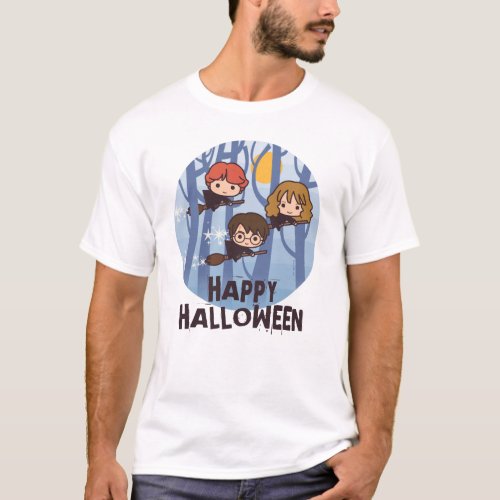 Cartoon Harry Ron  Hermione Flying In Woods T_Shirt