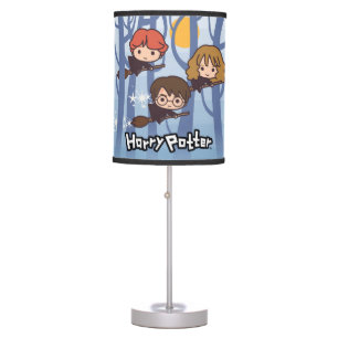 Cartoon Harry, Ron, & Hermione Flying In Woods Table Lamp