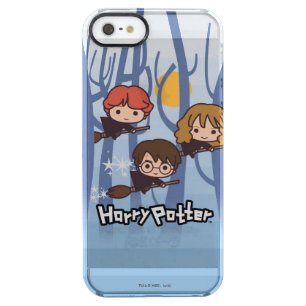 Cartoon Harry, Ron, & Hermione Flying In Woods Clear iPhone SE/5/5s Case