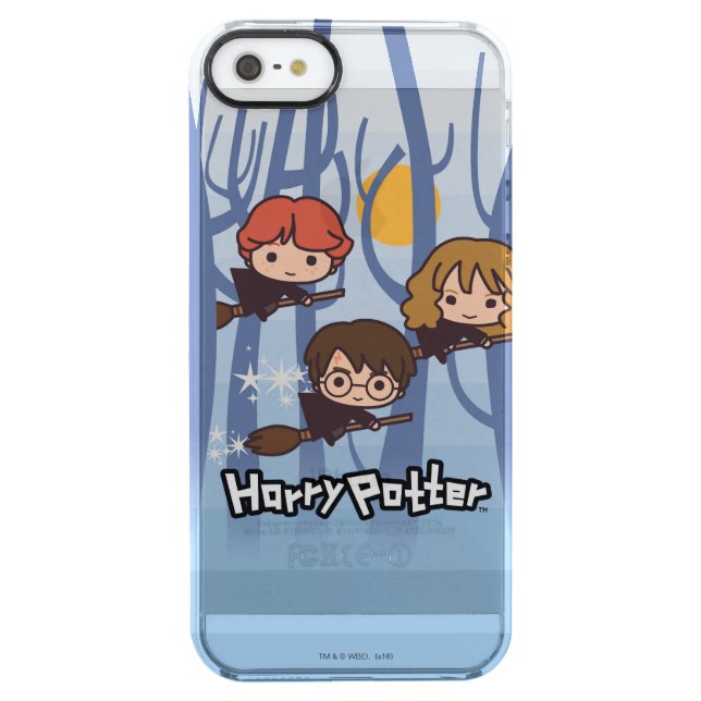 Cartoon Harry, Ron, & Hermione Flying In Woods Uncommon iPhone Case (Back)