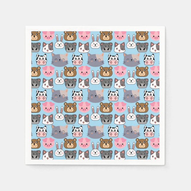 cartoon heads pattern.w Lblue BG Napkins (Front)
