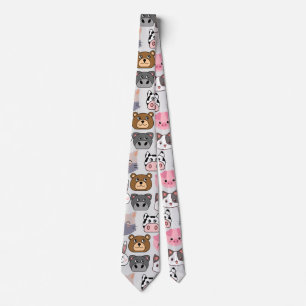 cartoon heads pattern.w offwhite BG Neck Tie