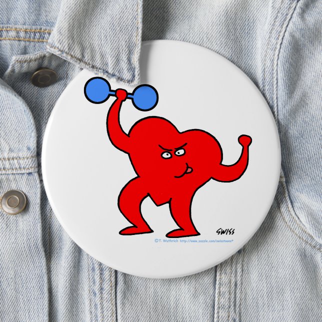 Cartoon Heart Fitness Instructor Personal Trainer Pinback Button (In Situ)