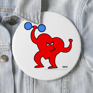 Cartoon Heart Fitness Instructor Personal Trainer Pinback Button