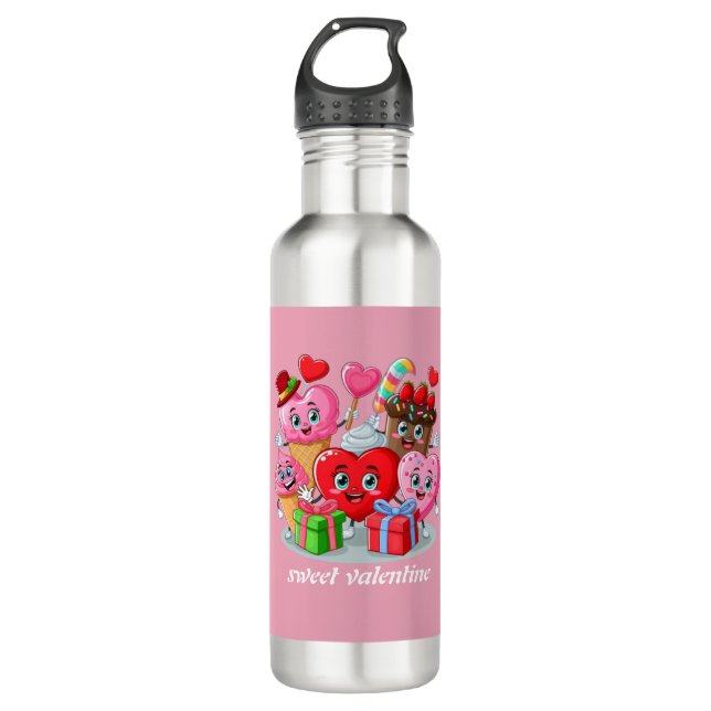 Cartoon Heart & Sweet friends valentine's day Stainless Steel Water Bottle (Front)
