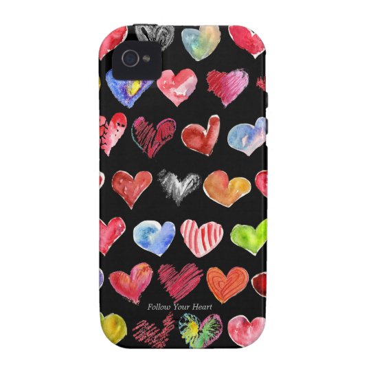 Cartoon Hearts on black iphone 4G/GS Tough Casemat Case-Mate iPhone 4 Case