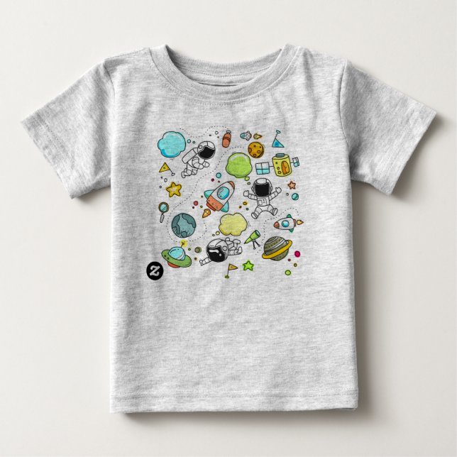 cartoon,Heather Grey,[cloud,rocket,astronaut] Baby T-Shirt (Front)