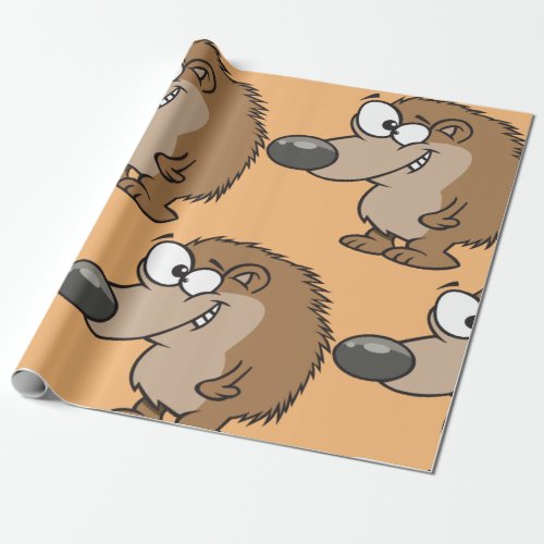 Cartoon Hedgehog Brown Animal Wrapping Paper