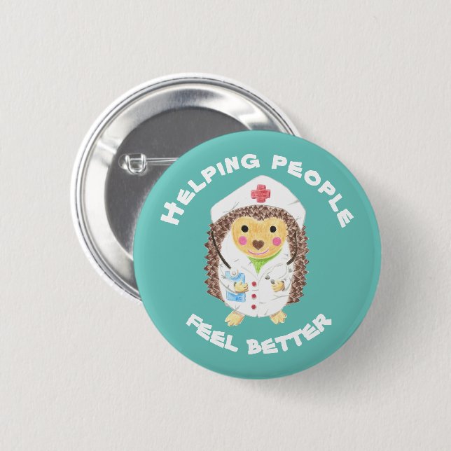 Cartoon hedgehog nurse button (Front & Back)