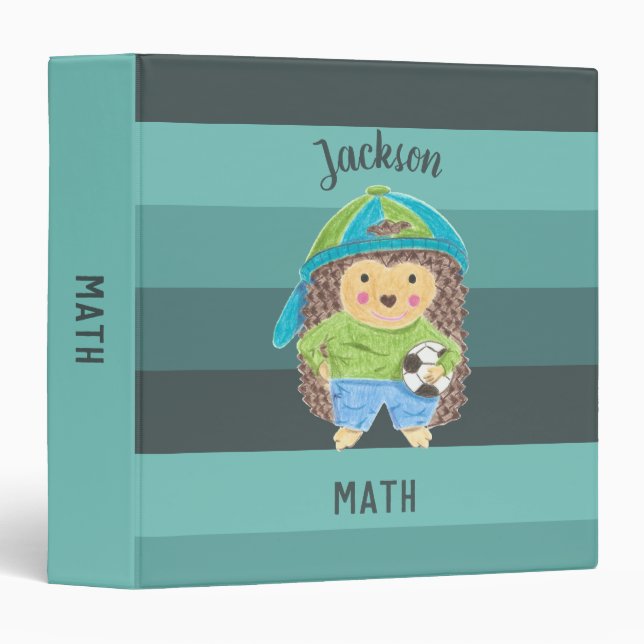 Cartoon hedgehog with ball kid green binder (Front/Spine)