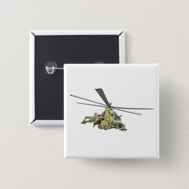 Cartoon Helicopter "Hind" Button (Front & Back)
