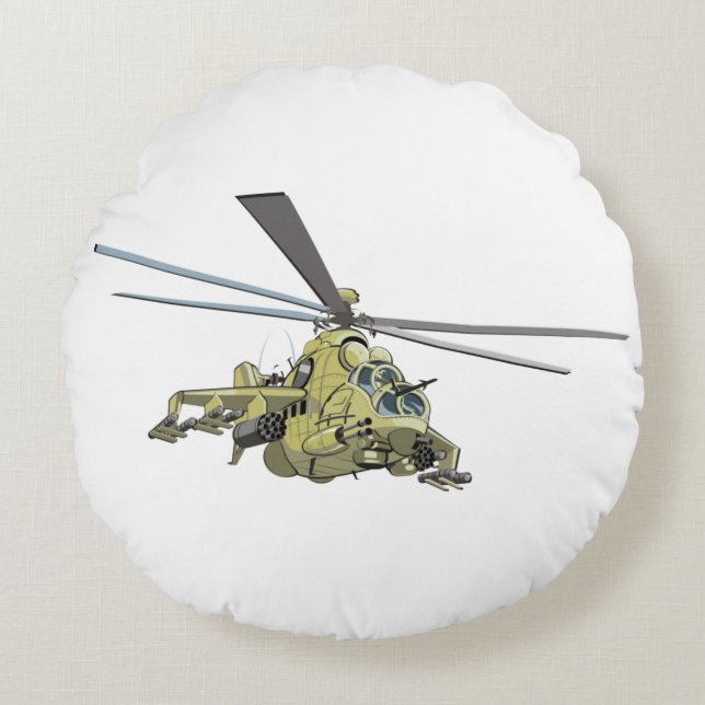 Cartoon Helicopter "Hind" Round Pillow (Front)