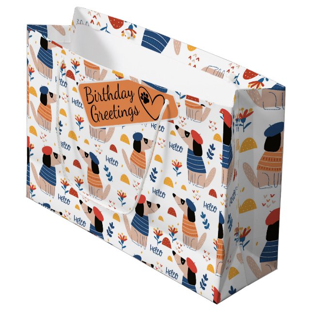 Cartoon Hello dog seamless pattern large gift bag (Front Angled)