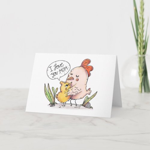 Cartoon Hen and chick Mothers Day Card