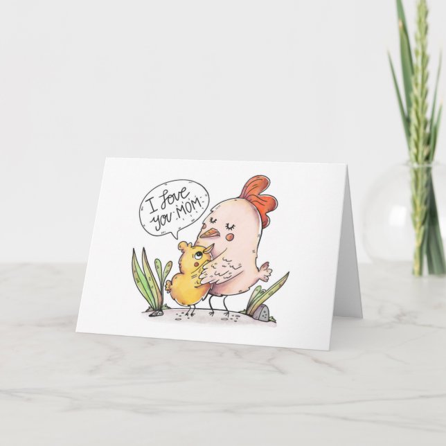Cartoon Hen and chick Mothers Day Card (Front)