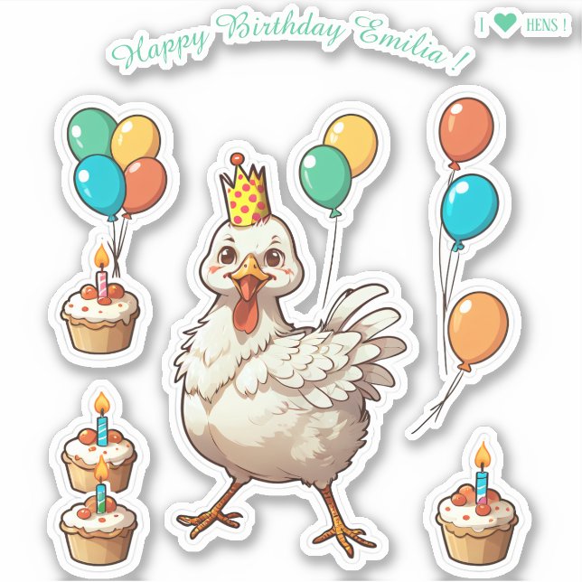 Cartoon Hen Chcken - Happy Birthday Personalized Sticker (Front)