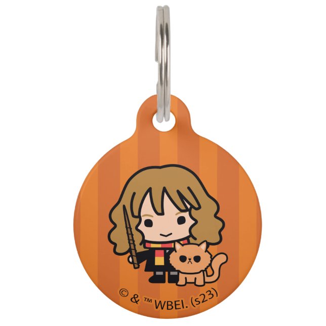 Cartoon Hermione and Crookshanks Pet ID Tag (Front)