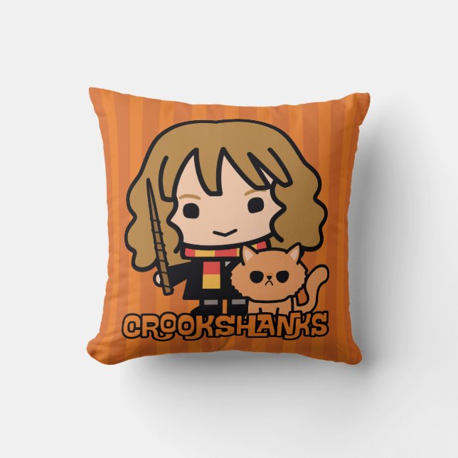 Cartoon Hermione and Crookshanks Throw Pillow (Front)